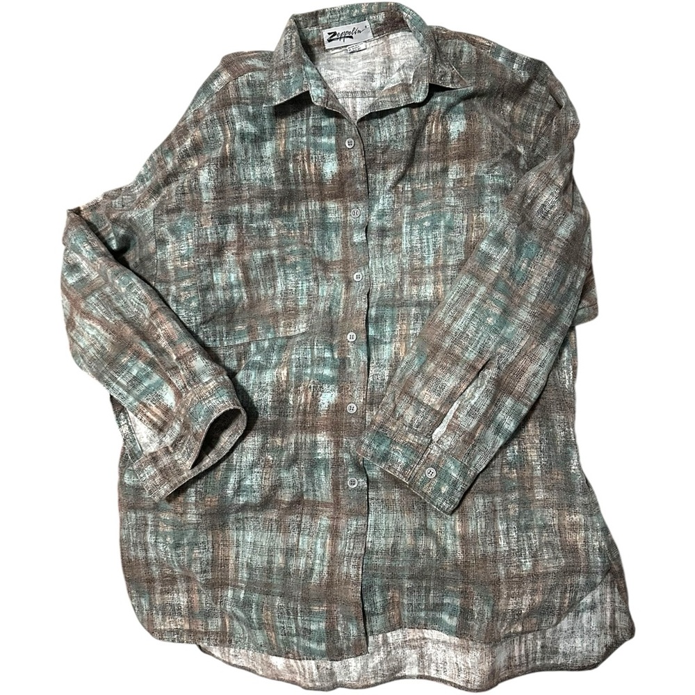 Vintage Zeppelin Shirt Men’s Extra Large XL Button Down Shirt - Blue + Gray